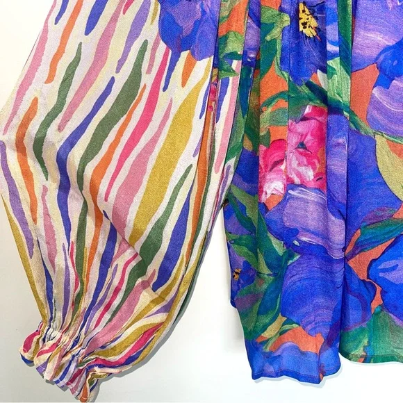 Bl^nk London Anthropologie Miranda Peasant Blouse S Balloon Sleeve Multicolor - Picture 8 of 9